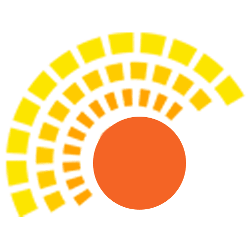 Orange circle with yellow mosaic sun rays